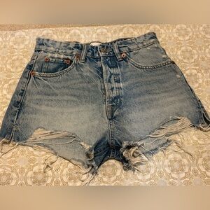 Zara Light Blue Distressed Jean Shorts